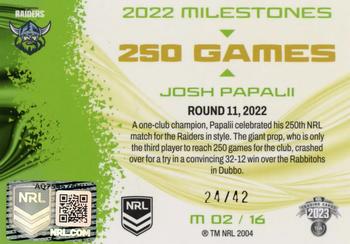 2023 NRL Traders Elite - 2022 Milestones #M02 Josh Papalii Back